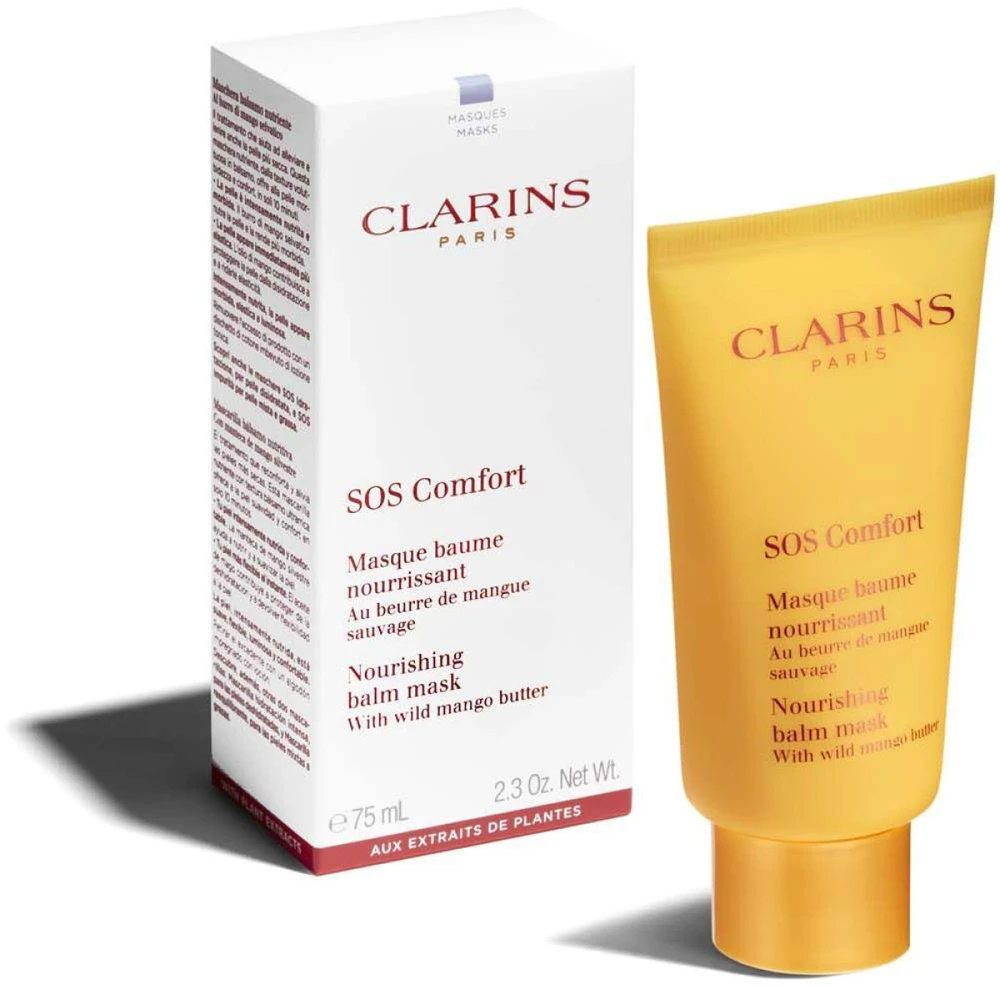 Clarins SOS Comfort maitininantis Balm Mask maitinamoji kaukė labai sausai odai su laukinių mangų sviestu, 75 ml