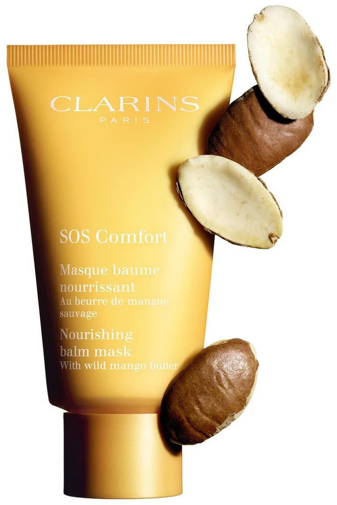 Clarins SOS Comfort maitininantis Balm Mask maitinamoji kaukė labai sausai odai su laukinių mangų sviestu, 75 ml