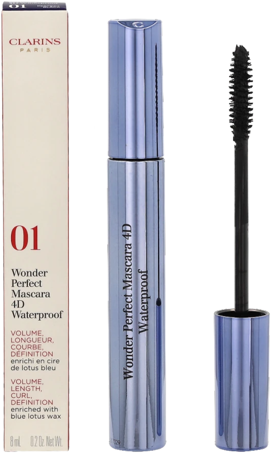 Clarins Wonder Perfect 4D Blakstienų tušas Atsparus vandeniui #01 Perfect Juodas, 8 ml
