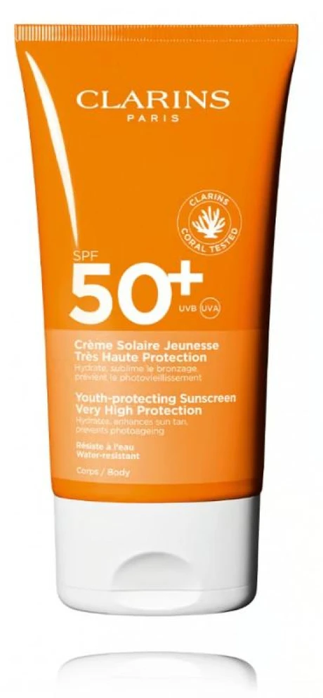 Clarins Youth-Protecting Sunscreen SPF 50+ apsauginis kremas nuo saulės veidui, 150 ml