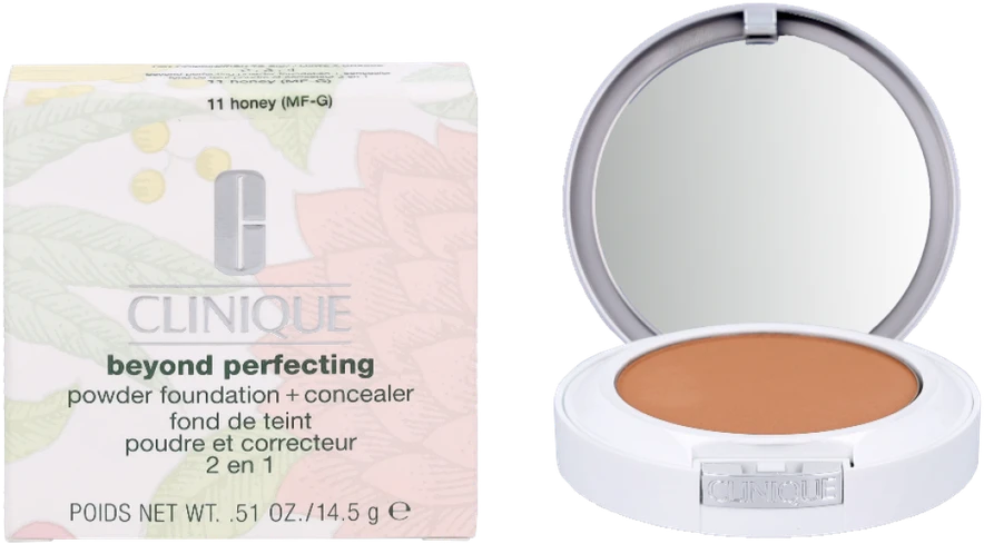 „Clinique Beyond Perfecting Powder Foundation“ pudros pagrindas + kaukė #11 Honey, 14.5 g
