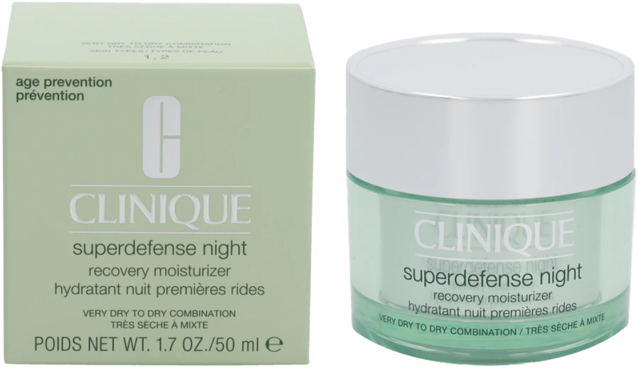 Clinique Superdefense Night Recovery Moisturizer atstatantis naktinis veido kremas sausai / mišriai odai, 50 ml