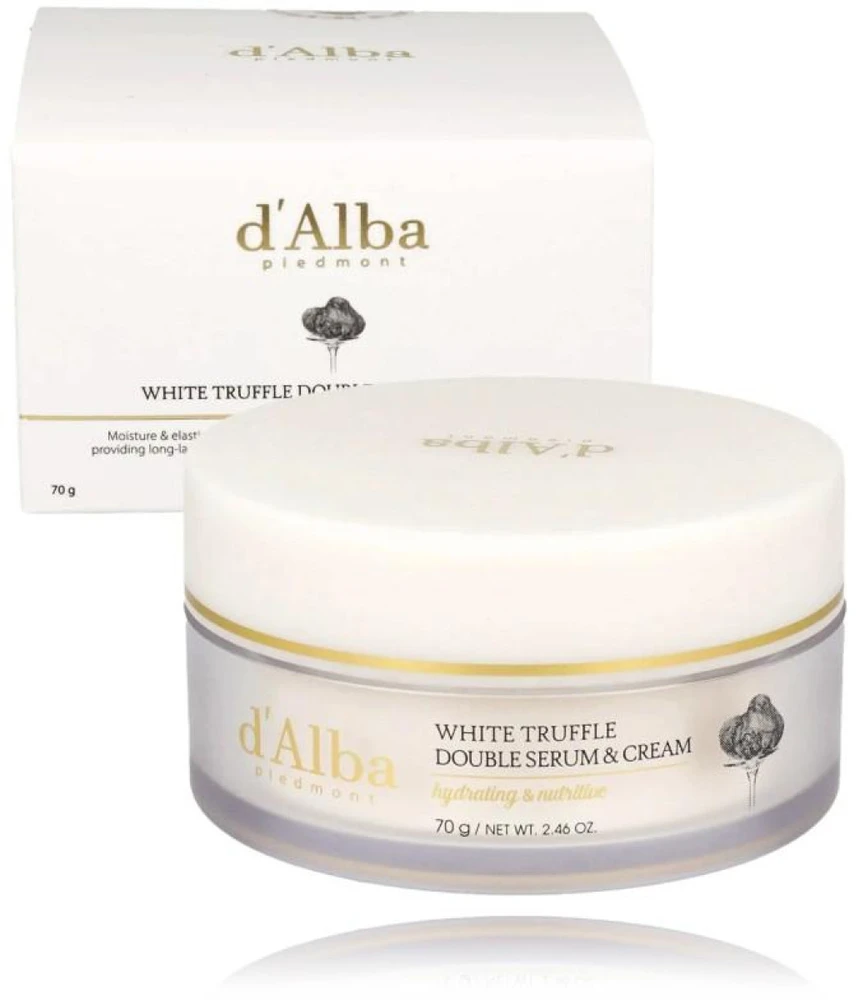 d'Alba Baltas Truffle Double Serum & Kreminis dvigubas drėkinantis ir maitinantis veido kremas / serumas su baltaisiais triufeliais, 70 g
