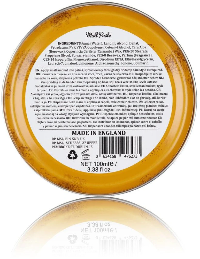 Dapper Dan Matt Paste stiprios fiksacijos, matinė plaukų modeliavimo pasta, 100 ml