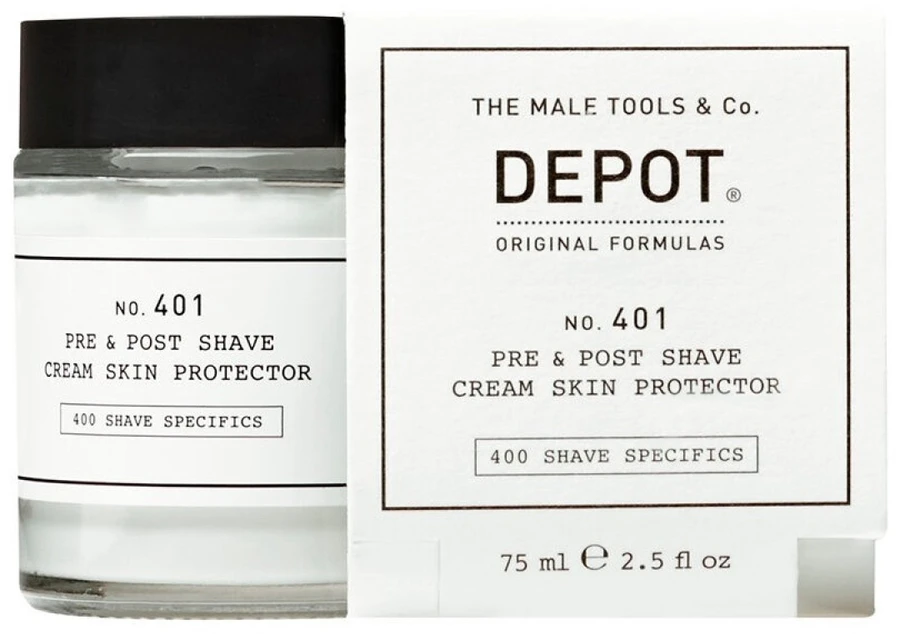„Depot 400 Shave Specifications No. 401“ raminamasis kremas prieš ir po skutimosi, 75 ml