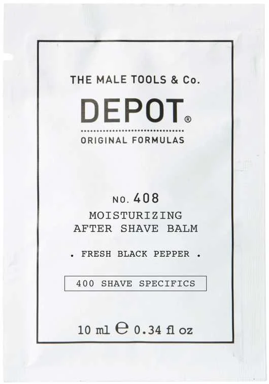 „Depot 400 Shave Specifications No. 408“ drėkinamasis balzamas po skutimosi su šviežiais juodaisiais pipirais, 10 ml