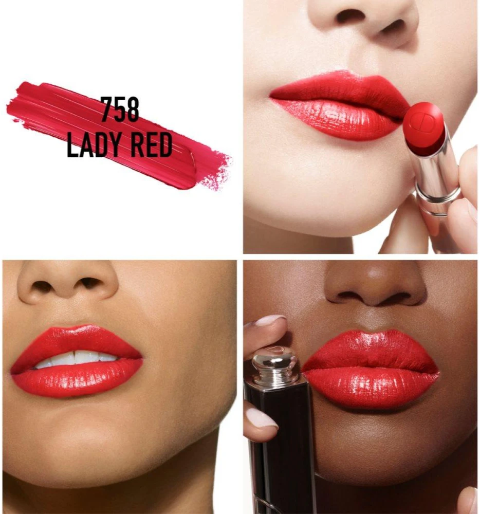 Christian Dior DIOR Dior Addict Shine Lipstick blizgūs lūpų dažai, atspalvis: 758 Lady Raudona, 3,2 g