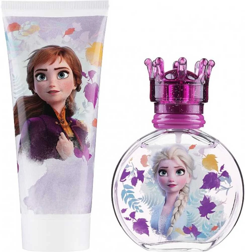 Disney Frozen II vaikiškos kosmetikos rinkinys (EDT tualetinis vanduo, 50 ml + dušo želė, 100 ml + kosmetinė)