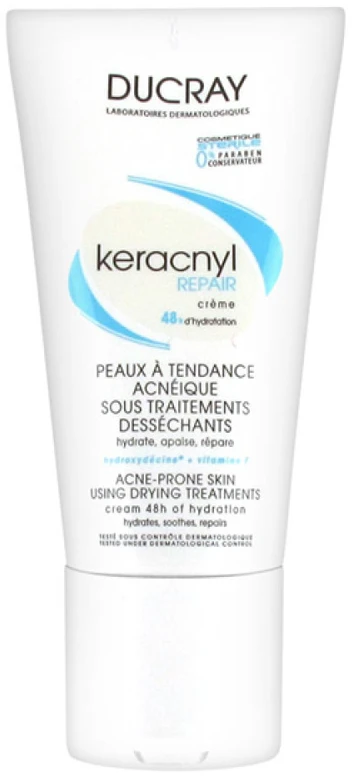 Ducray Keracnyl Moisturizing Repair Kreminis 48hrs atkuriamasis veido kremas, 50 ml