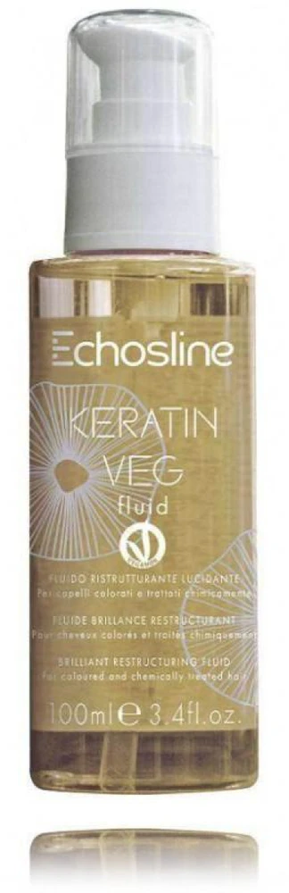 ECHOSLINE Keratin Veg Fluid Brilliant Restructuring atkuriantis fluidas dažytiems ir pažeistiems plaukams, 100 ml