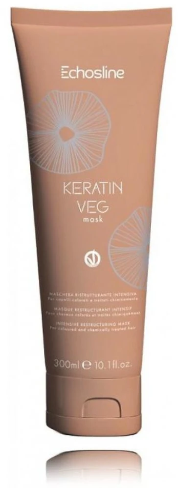 ECHOSLINE Keratin Veg Intensive Restructuring Mask intensyviai atkurianti kaukė dažytiems ir pažeistiems plaukams, 300 ml
