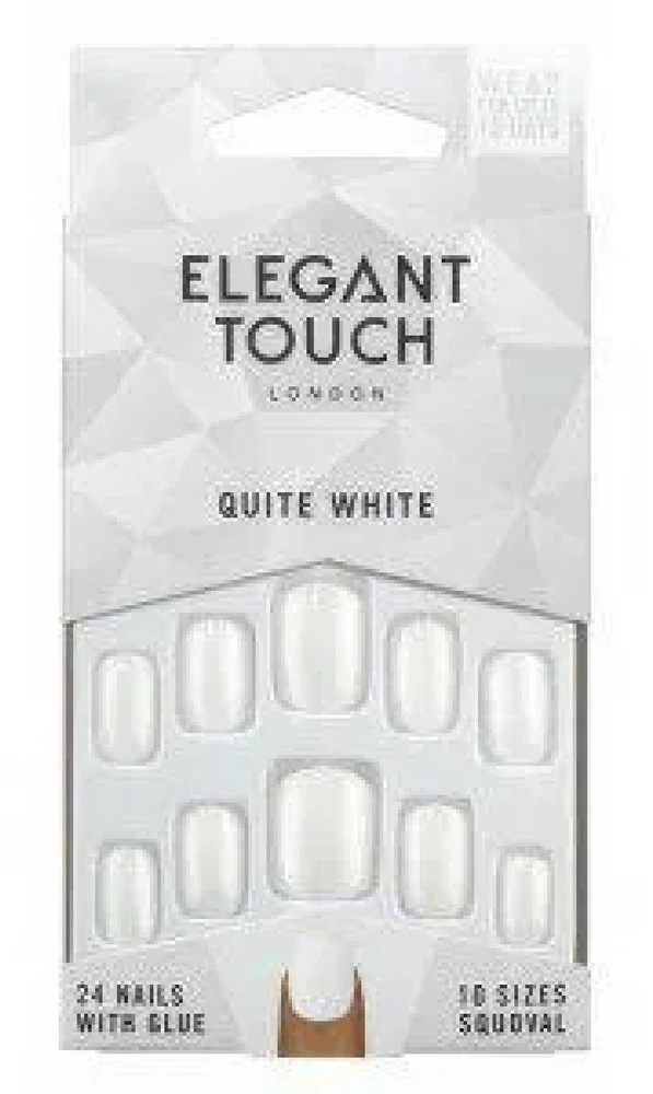 Elegant Touch Elegantiška prisilietimui poliruota spalva 24 nagų lakai su klijais Squoval Quite Baltas