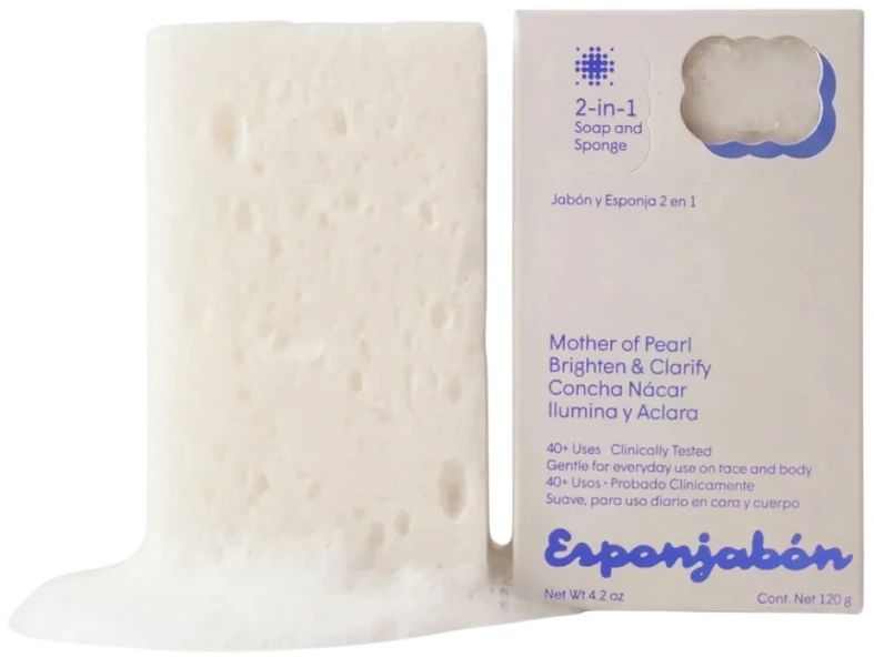 Esponjabon Mother Of Pearl Brightening Soap & Sponge 2-In-1 For Face, 120 g