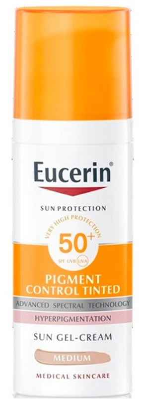 Eucerin Oil Control Dry Touch Gel Cream SPF 50+ Tinted Medium apsauginis kremas nuo saulės su atspalviu, 50 ml