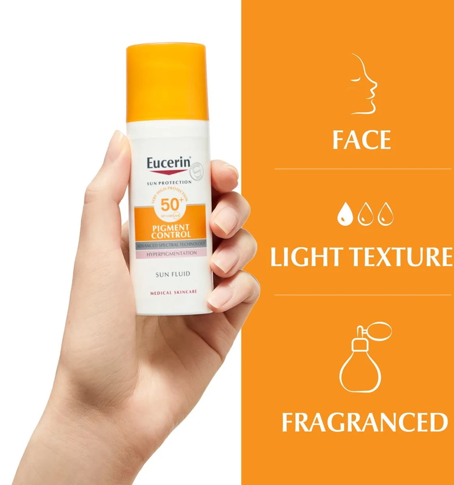 Eucerin Sun Face Pigment Control Fluid SPF 50+ Tinted Light fluidas nuo saulės ir hiperpigmentacijos, 50 ml
