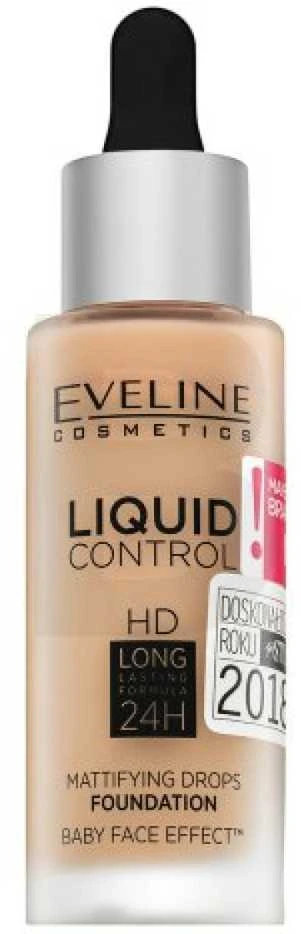 „Eveline Cosmetics“ skystas makiažo pagrindas „Eveline Liquid Control HD Mattifying Drops“ 015 šviesi vanilė, 32 ml