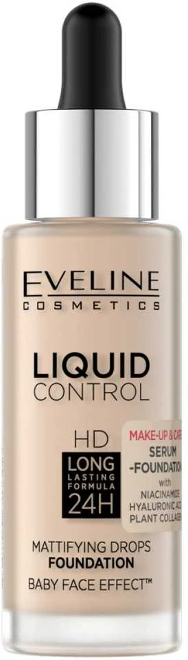 Eveline Cosmetics LIQUID CONTROL HD 002 Minkštas Porcelianas, 32 ml