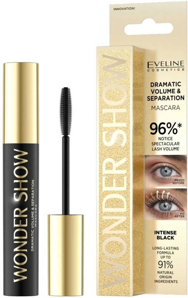 Eveline Cosmetics Wonder Show Dramatic Volume & Separation Blakstienų tušas Juodas, 7 ml