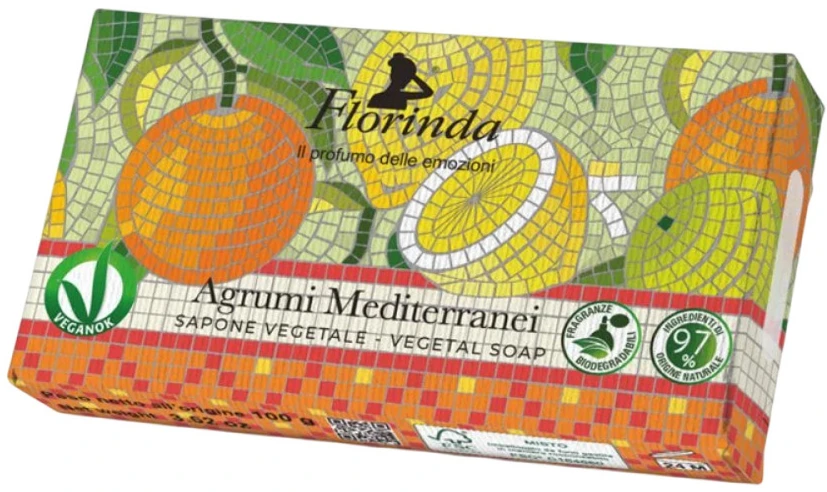 La Dispensa Florinda Mosaico muilas augalinis, rankų darbo, parfumuotas, Viduržemio jūros citrusinių vaisių aromato, 100 g