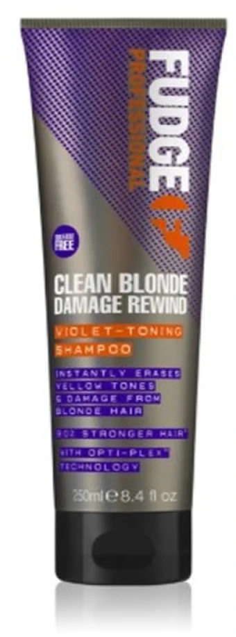 "Fudge Clean Skirtas šviesiems plaukams Damage Rewind" violetinės spalvos tonizuojantis šampūnas 250 ml