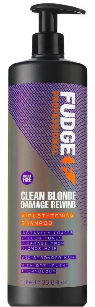 Fudge Professional Clean Skirtas šviesiems plaukams Damage Rewind Violet-Toning Šampūnas šampūnas pažeistiems šviesiems plaukams, 1000 ml