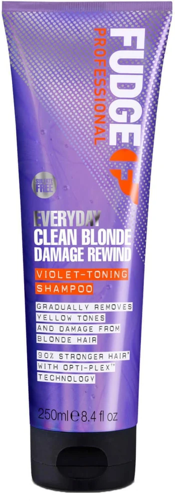 Fudge Professional Clean Skirtas šviesiems plaukams Damage Rewind Everyday Violet-Toning Šampūnas šampūnas šviesiems plaukams, 250 ml