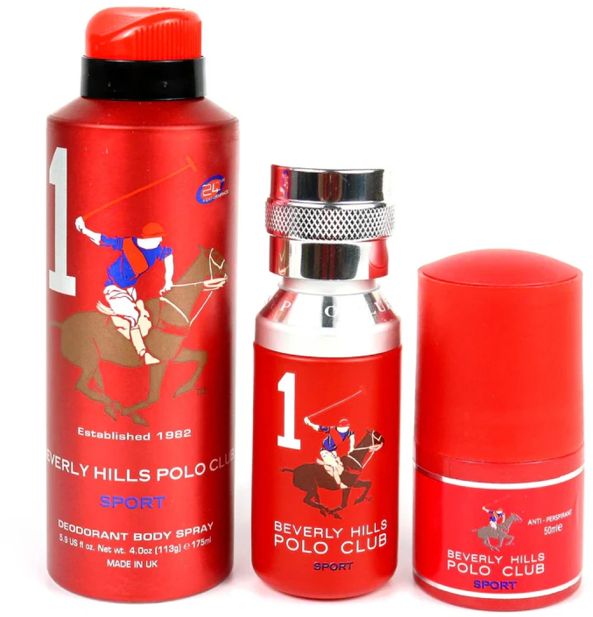 Gift Set Beverly Hills Polo Club: 1982 - Sport 1 Eau De Toilette For Men, 50 ml + 1982 - Sport 1 Anti-Perspirant Dezodorantas Purškiklis For Men, 175 ml + 1982 - Sport 1 Anti-Perspirant Dezodorantas Roll-On For Men, 50 ml