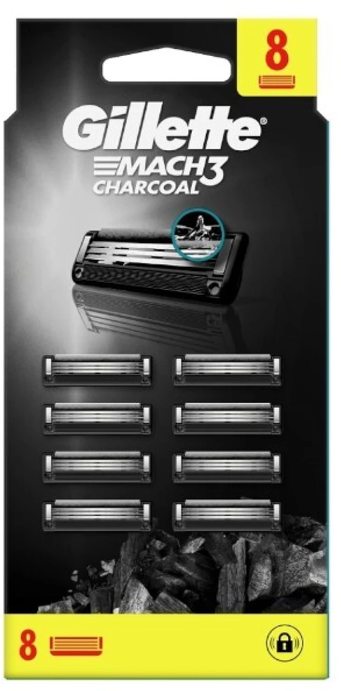 Gillette Mach3 Charcoal skustuvo galvučių pakuotė 8 vnt