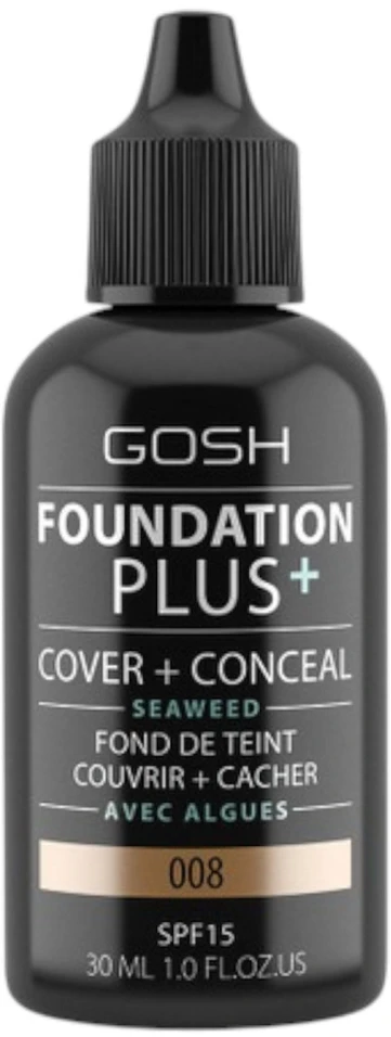 Gosh Foundation Plus+ Cover & Conceal Liquid Foundation 008 Honey SPF15, 30 ml