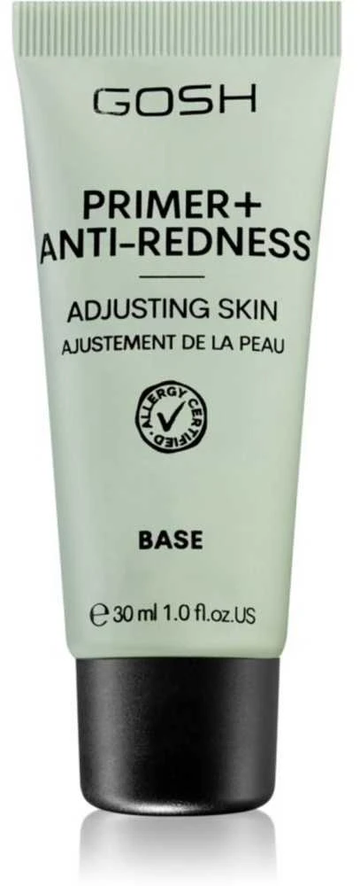 „Gosh Primer+“ be kvapiklių neutralizuoja paraudimą. Skystas makiažo pagrindas „008 Anti-Redness“, 30 ml.