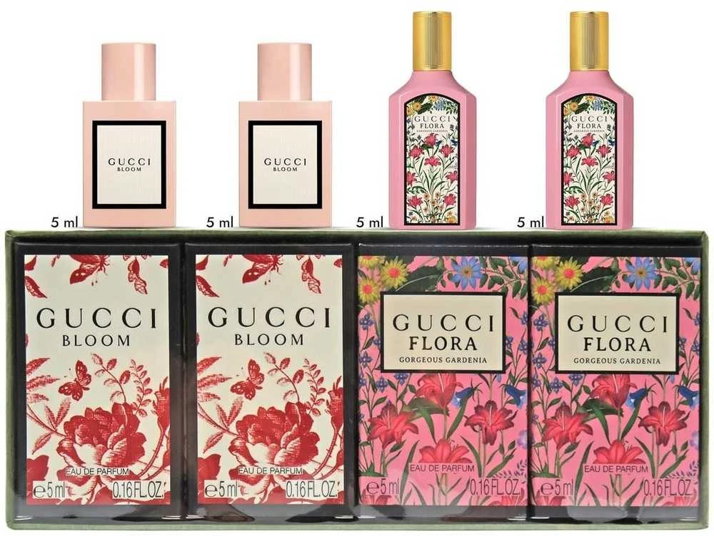 Gucci kvepalų miniatiūrų rinkinys (Gucci Bloom EDP, 2 x 5 ml + Gucci Flora Gorgeous Gardenia, 2 x 5 ml)