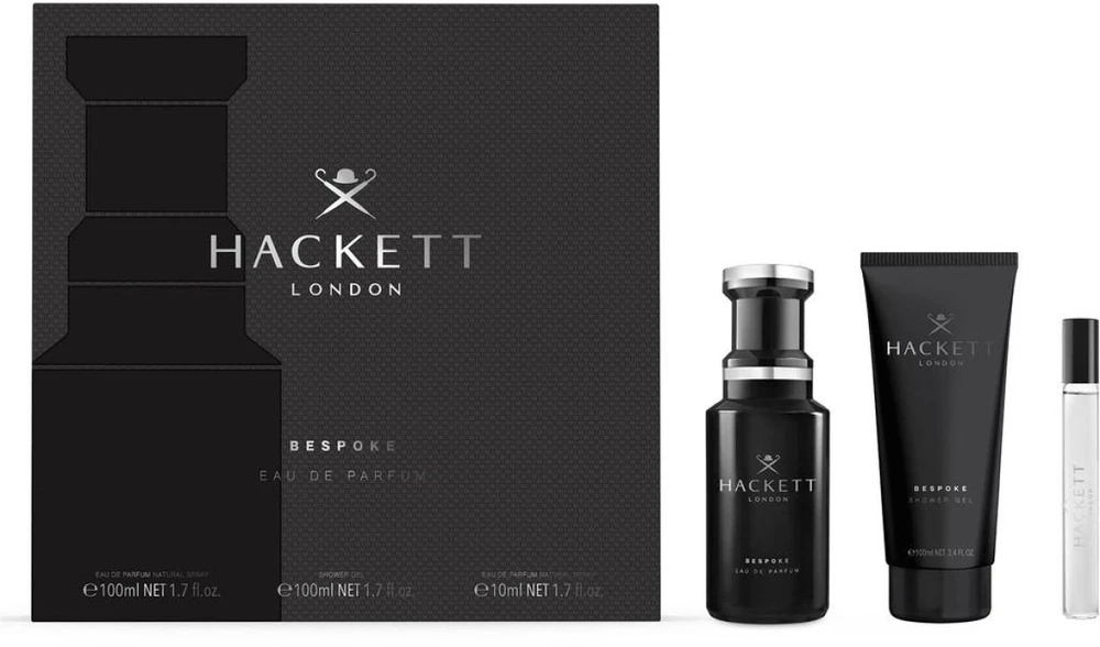 Hackett London Hackett Bespoke Giftset rinkinys vyrams (EDP, 100 ml + EDP, 10 ml + dušo želė, 100 ml)