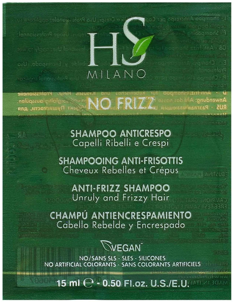 HS Milano No Frizz Šampūnas Sachet šampūnas, 15 ml