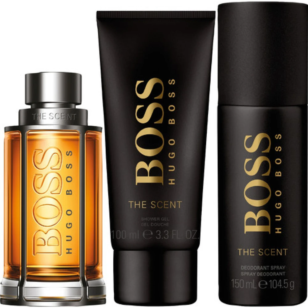 HUGO BOSS Boss The Scent EDT rinkinys vyrams (EDT,100 ml + dezodorantas, 150 ml + dušo želė, 100 ml)