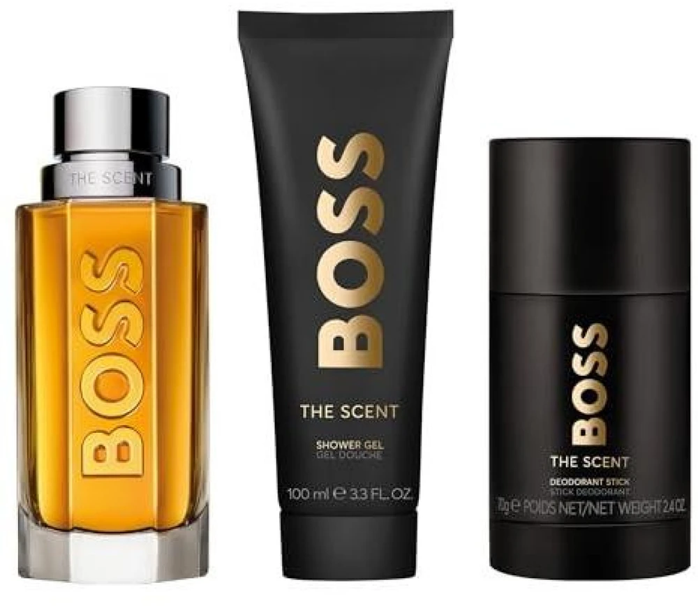 HUGO BOSS Boss The Scent rinkinys vyrams (EDT, 100 ml + dušo želė, 100 ml + dezodorantas, 75 ml)