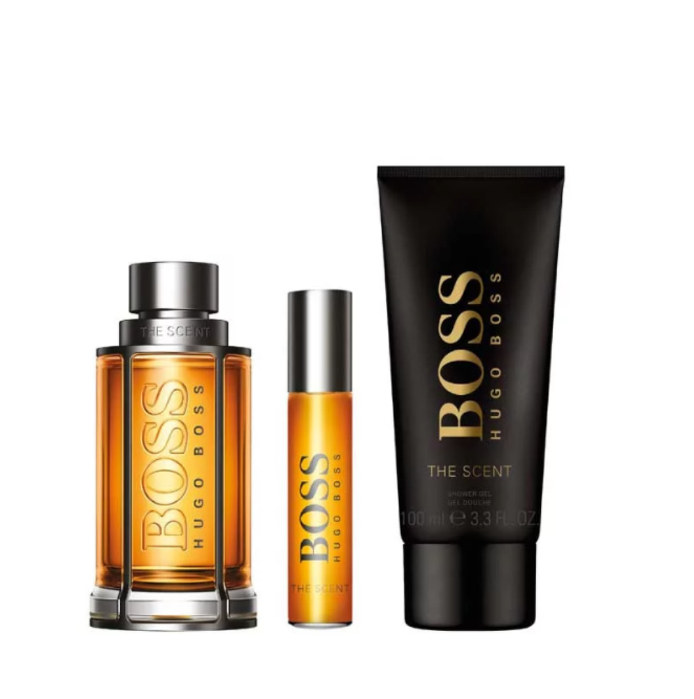HUGO BOSS Boss The Scent rinkinys vyrams (EDT, 100 ml + EDT, 10 ml + dušo želė, 100 ml)