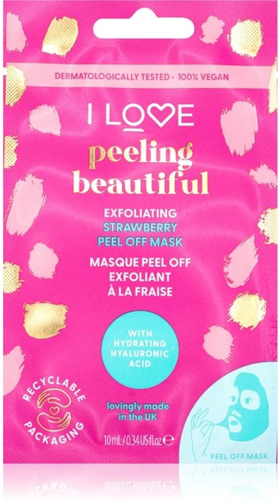 I Love Beautiful Peeling Exfoliating Strawberry Peel Mask nulupamoji veido kaukė su šveičiamuoju efektu, 10 ml