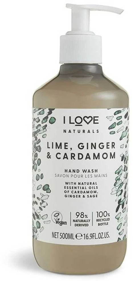 „I Love Naturals Collection“ valomasis skystas muilas rankoms su laimu, imbierais ir kardamonu, 500 ml