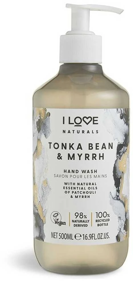„I Love Naturals Collection“ skystas muilas rankoms su tonka pupelėmis ir mira, 500 ml