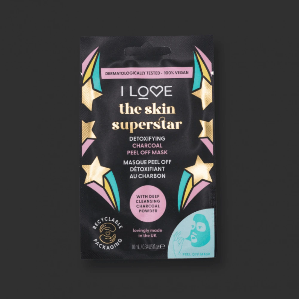 I Love Skin Superstar Detoxifying Charcoal Peel Off Mask valomoji detoksikacinė aktyvintųjų anglių kaukė, 10 ml