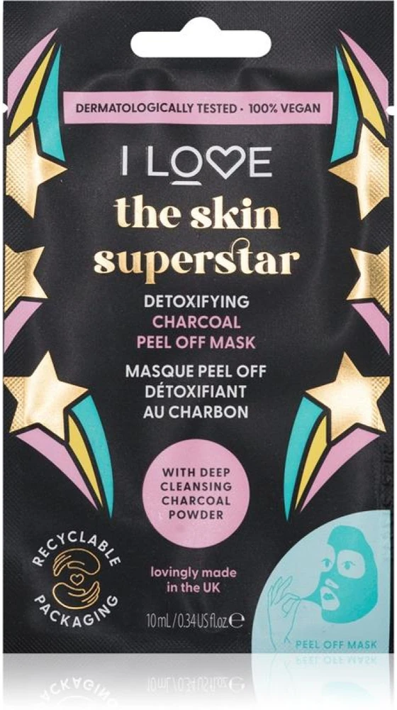 I Love Skin Superstar Detoxifying Charcoal Peel Off Mask valomoji detoksikacinė aktyvintųjų anglių kaukė, 10 ml