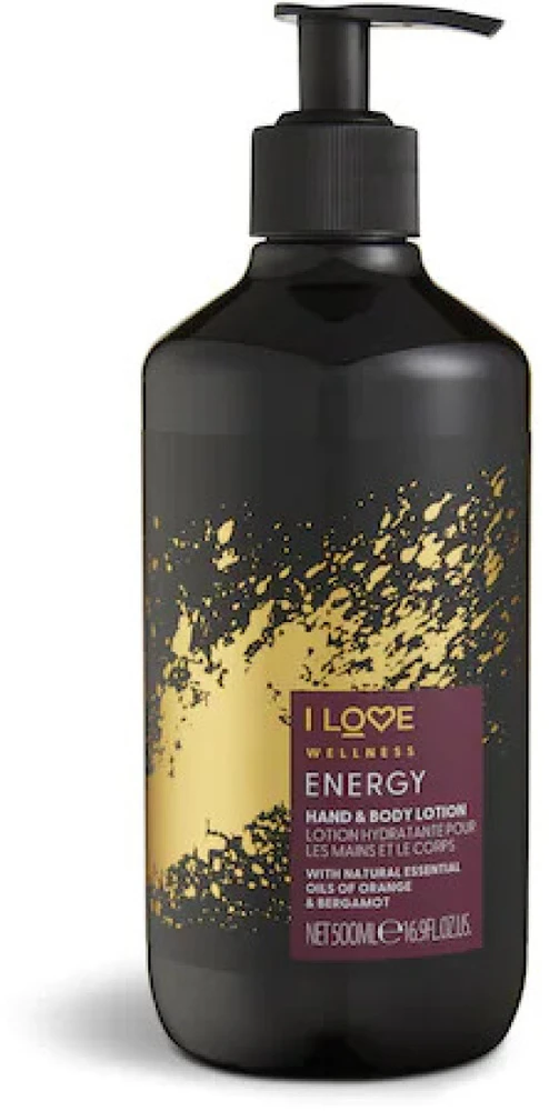 „I Love Wellness Energy“ veganiškas drėkinamasis ir minkštinamasis apelsinų ir bergamočių losjonas rankoms ir kūnui, 500 ml