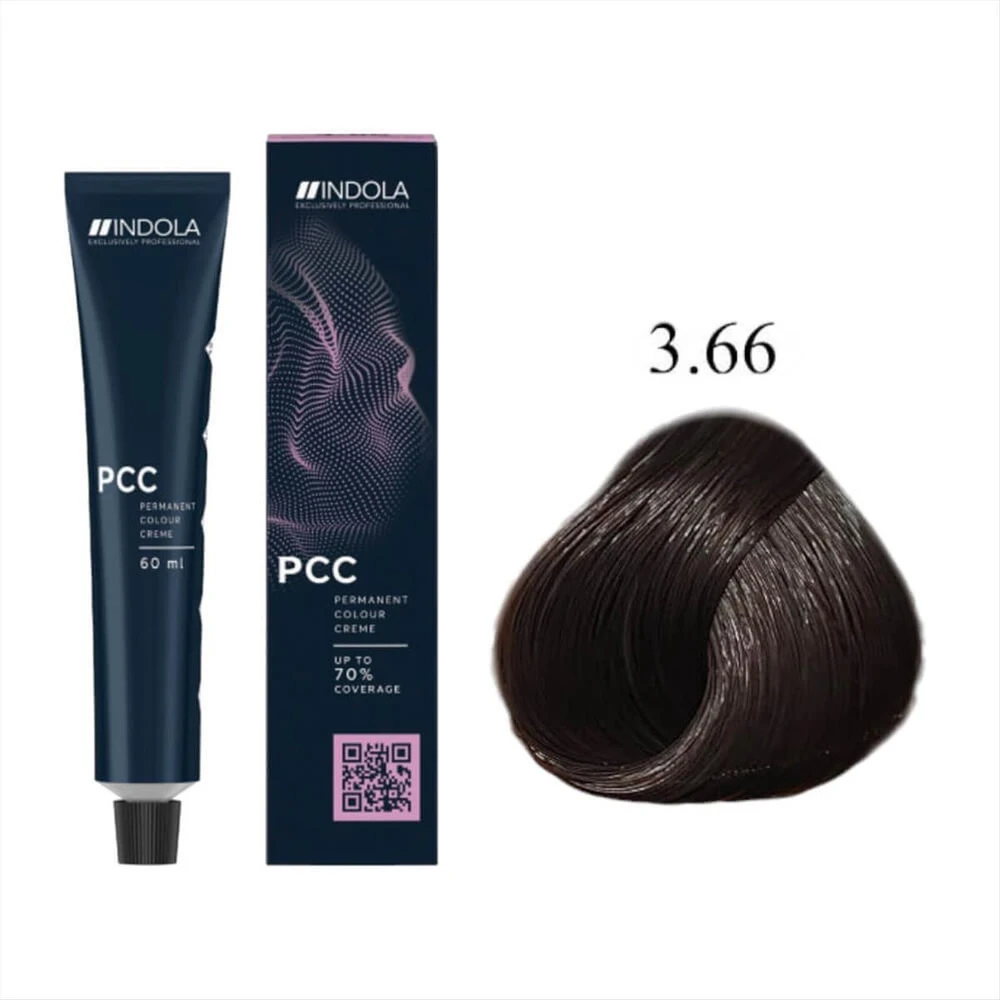 Indola Pcc plaukų dažai, atspalvis: 3.66 Brown Dark Intense Raudona, 60 ml
