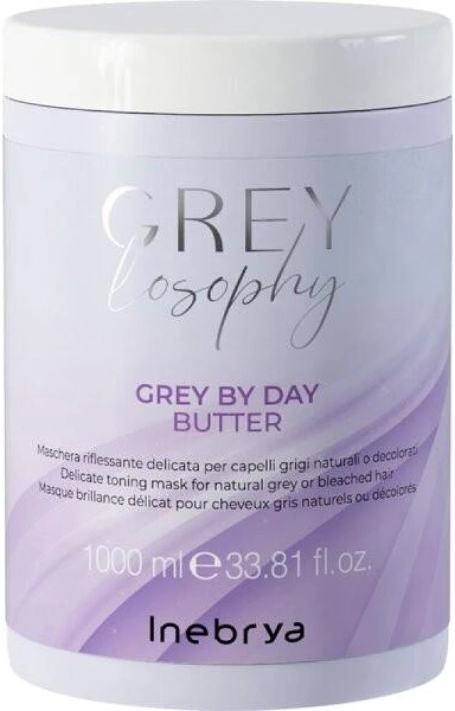 Inebrya GREYlosophy Pilkas By Day Butter tonuojanti kaukė natūraliai žiliems / balintiems plaukams, 1000 ml