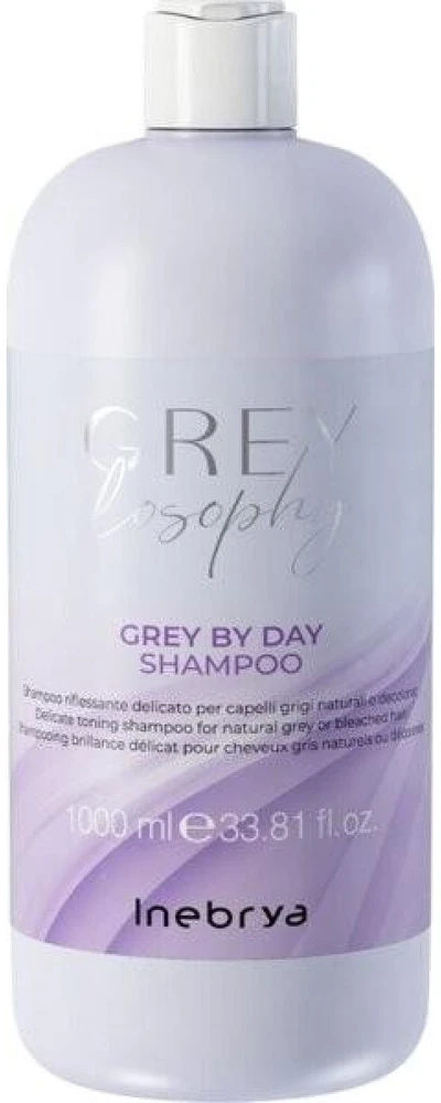 Inebrya GREYlosophy Pilkas By Day Šampūnas tonuojantis šampūnas natūraliai žiliems / balintiems plaukams, 1000 ml