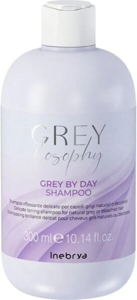 Inebrya GREYlosophy Pilkas By Day Šampūnas tonuojantis šampūnas natūraliai žiliems / balintiems plaukams, 300 ml