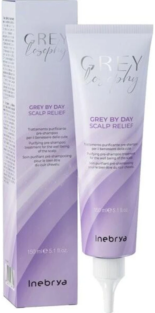 Inebrya GREYlosophy Pilkas By Day Scalp Relief giliai valanti priemonė galvos odai prieš šampūną, 150 ml