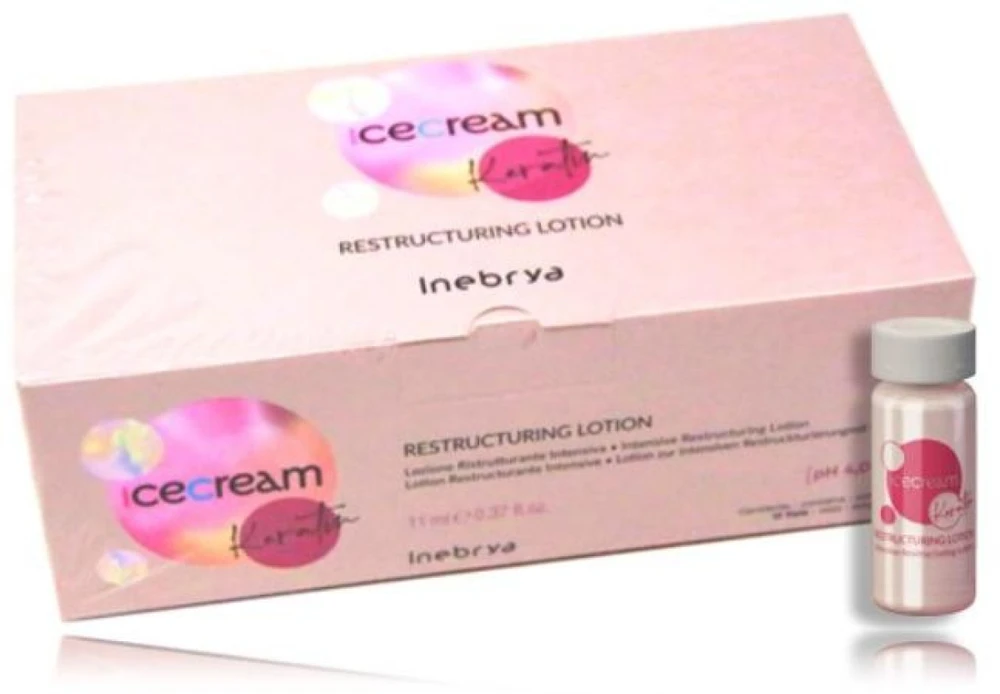 Inebrya Ice Kreminis Keratin Restructuring Lotion intensyvaus poveikio atkuriamasis plaukų losjonas, 12 x 11 ml