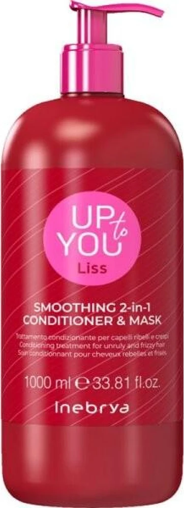 Inebrya Up To You Liss Smoothing 2in1 Mask & Conditioner glotninanti kaukė / kondicionierius nepaklusniems / besišiaušiantiems plaukams, 1000 ml