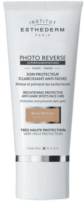 Institut Esthederm Institut Estherderm Photo Reverse rusvai gelsvas Medium apsauginis kremas nuo tamsių dėmių didelė apsauga nuo saulės 50ml